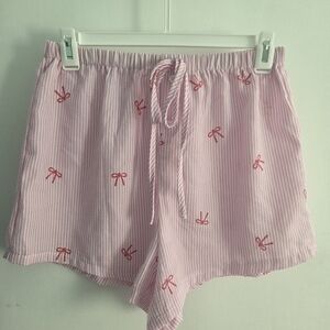 Pink Medium Striped Shorts with Bow Pattern